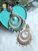 E0856_Classy designer Chandhbali style American Diamond studded danglers with beautiful art work with a touch of pearl drop.