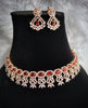 N0429_Elegant designer american diamond embellished necklace with a touch of red stone work.