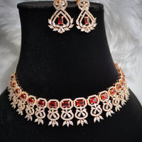 N0429_Elegant designer american diamond embellished necklace with a touch of red stone work.