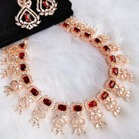 N0429_Elegant designer american diamond embellished necklace with a touch of red stone work.