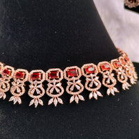 N0429_Elegant designer american diamond embellished necklace with a touch of red stone work.