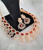 N0429_Elegant designer american diamond embellished necklace with a touch of red stone work.