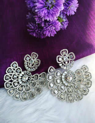 E0857_Classy designer style American Diamond studded danglers.