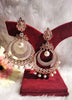 E0856_Classy designer Chandhbali style American Diamond studded danglers with beautiful art work with a touch of pearl drop.