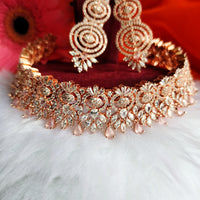 N0434_Gorgeous designer american diamond embellished necklace with a touch of pink stone work.