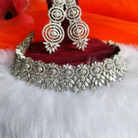 N0435_Elegant dazzling American Diamond stones embellished necklace set with delicate stone work.