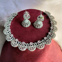 N0439_Elegant American Diamond stones embellished necklace set with delicate stone work studded with a touch of pink stones.
