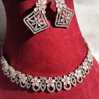 N0476_Gorgeous necklace embellished with american diamond stones with a touch of pink stones with delicate work.