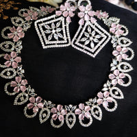 N0476_Gorgeous necklace embellished with american diamond stones with a touch of pink stones with delicate work.