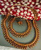 N0430_Elegant Temple jewelry style Gold polish necklace set with beautiful craft work with a touch of pink stones and green stones.
