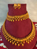 N0430_Elegant Temple jewelry style Gold polish necklace set with beautiful craft work with a touch of pink stones and green stones.