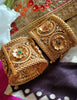 B0280_Lovely broad style Ethnic screw design bangles with delicate work of flower design  with a touch of ruby and american diamond stones.