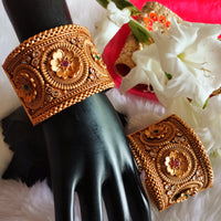 B0280_Lovely broad style Ethnic screw design bangles with delicate work of flower design  with a touch of ruby and american diamond stones.