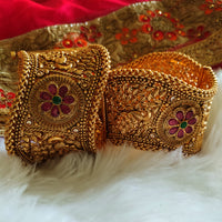 B0279_Lovely broad style Ethnic screw design bangles with delicate work with a touch of ruby and american diamond stones.