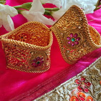 B0279_Lovely broad style Ethnic screw design bangles with delicate work with a touch of ruby and american diamond stones.