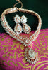 N0453_Ravishing designer American Diamond stones embellished necklace set with delicate stone work of floral design.