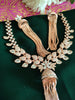 N0455_Designer American Diamond necklace set with delicate stone work of leafy designs with a touch of tassels.