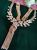N0455_Designer American Diamond necklace set with delicate stone work of leafy designs with a touch of tassels.
