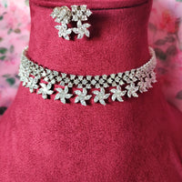 N099_Elegant floral design American Diamond  choker necklace set.