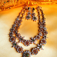 N0465_Gorgeous  gold plated American Diamond stones embellished necklace set with delicate stone work with a touch of red & green ruby stones.