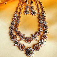 N0465_Gorgeous  gold plated American Diamond stones embellished necklace set with delicate stone work with a touch of red & green ruby stones.