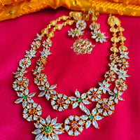 N0465_Gorgeous  gold plated American Diamond stones embellished necklace set with delicate stone work with a touch of red & green ruby stones.