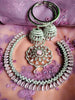 N0463_Elegant  designer American Diamond stones embellished necklace set with delicate stone work with a touch of light pink stones.