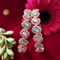 B0290_Elegant designer Bangles studded with American Diamond stones with a touch of mint green & pink stones with delicate stone work.