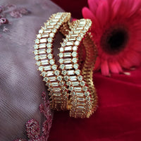 B0293_Elegant designer rose gold Bangles studded with American Diamond stones with delicate stone work.