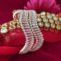 B0293_Elegant designer rose gold Bangles studded with American Diamond stones with delicate stone work.