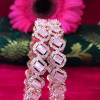 B0292_Elegant Square design Bangles studded with American Diamond stones with a touch of pink stones.