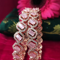 B0292_Elegant Square design Bangles studded with American Diamond stones with a touch of pink stones.