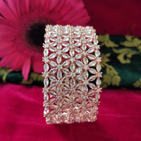 B0295_Ravishing Broad floral design rose gold  single Bangle studded with American Diamond stones with delicate stone work.