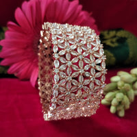 B0295_Ravishing Broad floral design rose gold  single Bangle studded with American Diamond stones with delicate stone work.