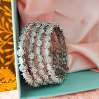 B0298_Elegant silver shade designer American Diamond bangles with delicate stone work.