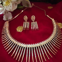 N01193_ Ravishing rose gold American Diamond engraved choker necklace with delicate craft work.