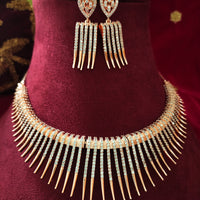 N01193_ Ravishing rose gold American Diamond engraved choker necklace with delicate craft work.