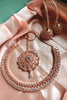 N0424_1_Gorgeous  designer rose gold american diamond embellished necklace set with a touch of  white stones.