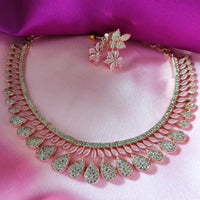 N0480_Gorgeous  designer rose gold american diamond embellished necklace set with a touch of pink stones.