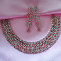 N0481_Elegant designer choker rose gold american diamond embellished necklace set with a touch of grey stones.