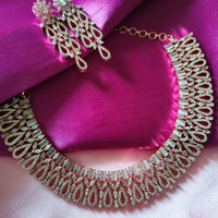 N0481_Elegant designer choker rose gold american diamond embellished necklace set with a touch of grey stones.