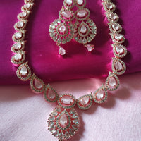 N0482_Elegant rose gold american diamond embellished necklace set with a touch of pink stones.