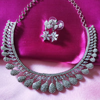 N0484_Elegant Leafy designer necklace embellished with american diamond stones with a touch of with delicate work.
