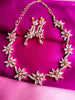 N0488_Lovely flower design american diamond studded choker necklace set with a touch of pink stones.