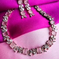 N0491_Elegant designer rose gold american diamond studded choker necklace set with a touch of pink stones.