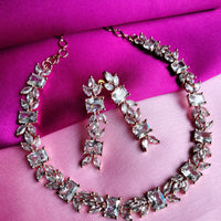 N0490_Lovely designer rose gold american diamond studded choker necklace set.