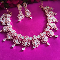 N0492_Elegant designer rose gold american diamond studded choker necklace set with delicate stone work.