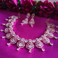 N0492_Elegant designer rose gold american diamond studded choker necklace set with delicate stone work.