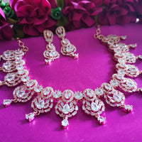 N0492_Elegant designer rose gold american diamond studded choker necklace set with delicate stone work.