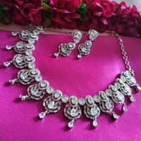 N0493_Gorgeous designer necklace embellished with american diamond stones with a touch of delicate stone work.